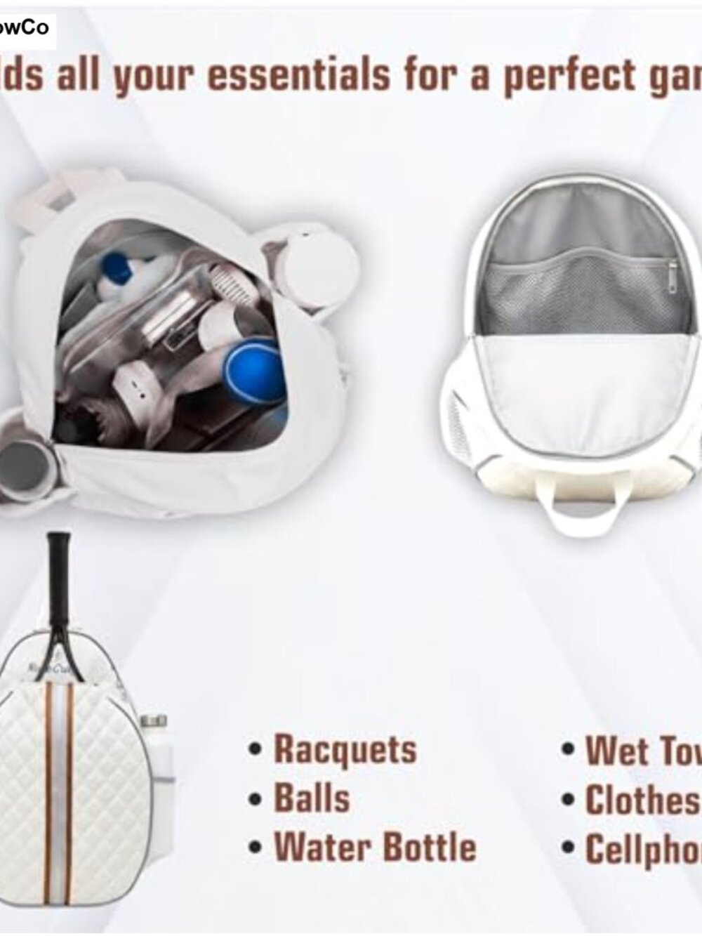 Tennis Racket Bag – Large Capacity Water-Resistant Polyester Sports Bag for - Picture 4 of 6